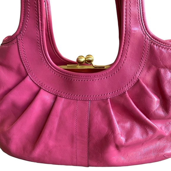 (1405) COACH PURSE ERGO PLEADED PATENT LEATHER HANDBAG FUCHSIA - Picture 8 of 16